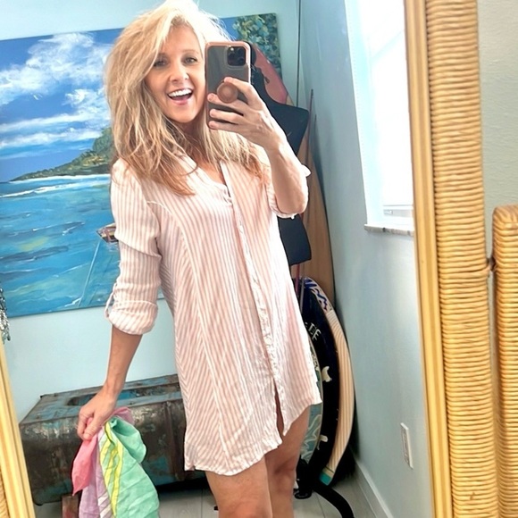 Club ZCollection,Petal PinkWhite,Lightweight Button-Front Dress,Button-Up Sleeve - Picture 6 of 10